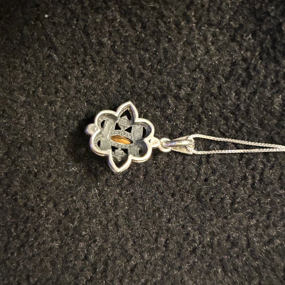 Marcasite and Blue Stone Necklace - Picture 5 of 6